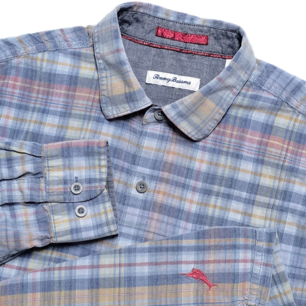 Tommy Bahama Coastline‎ Corduroy Shirt Mens L Button Up Long Sleeve Surf Plaid